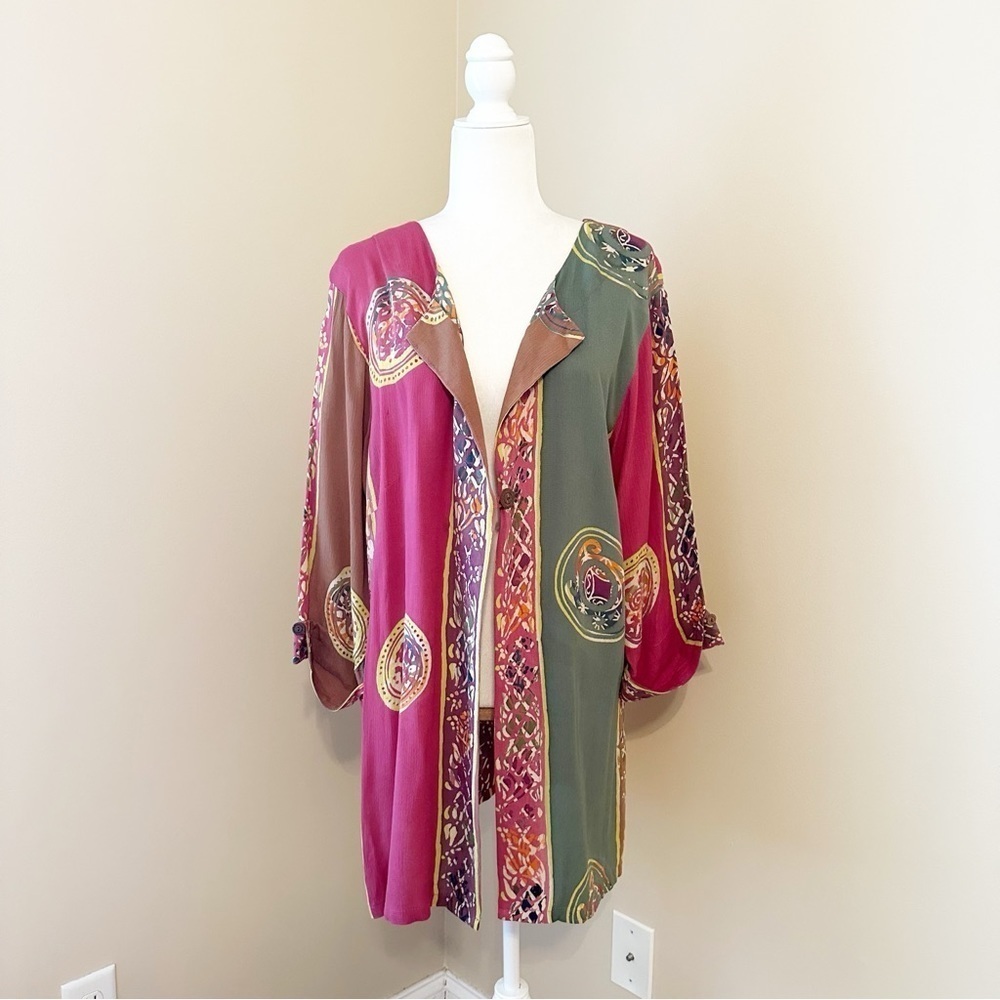 Soft Surroundings Batik One Button Topper Kimono Cardigan - Small